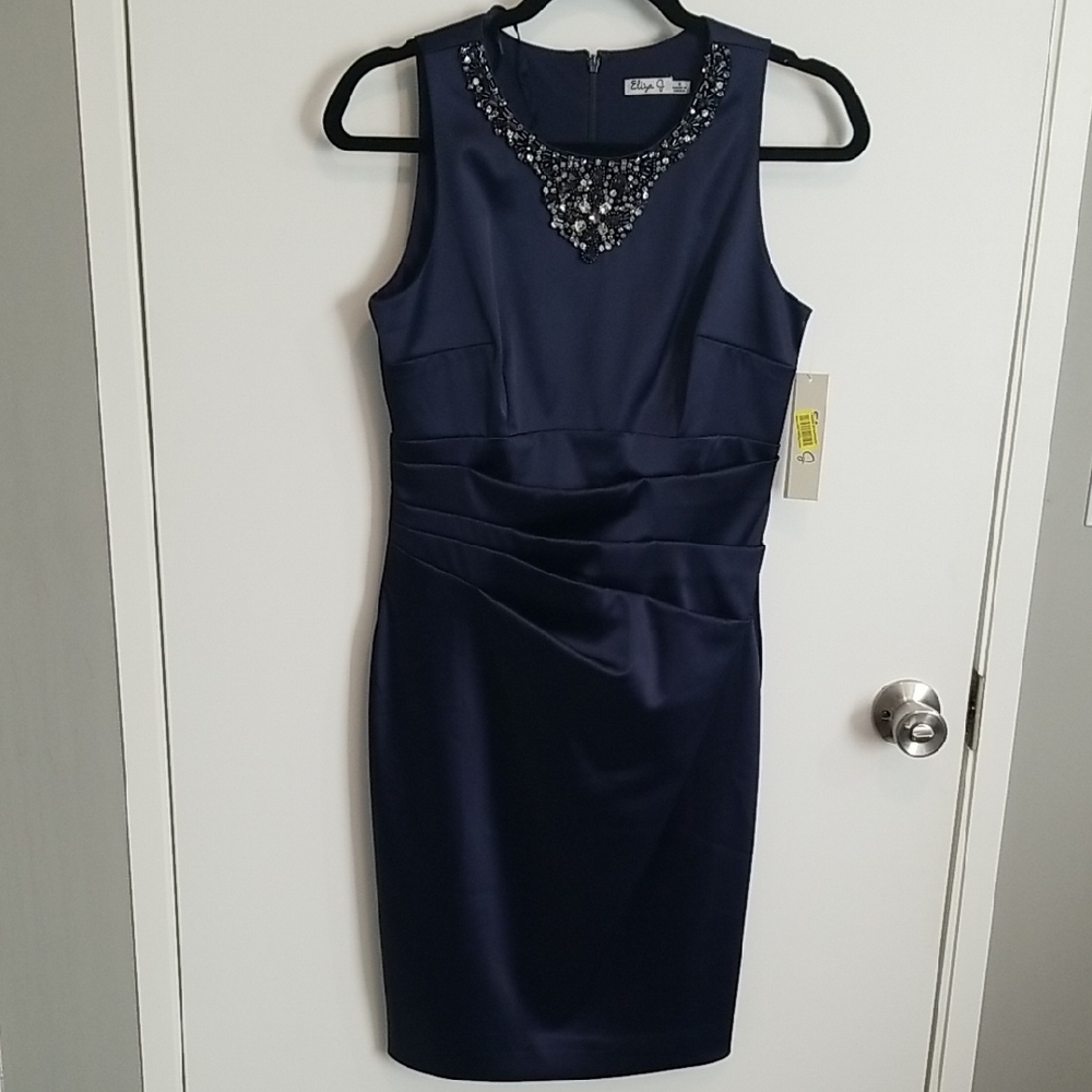 Eliza J Navy Embellished Evening Dress